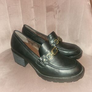 White Mountain Y2K Chunky Heel Brass Bit Chain Hardware Slip On Loafers 11 W